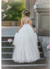 White Tulle Fairytale Flower Girl Dress With Removable Train